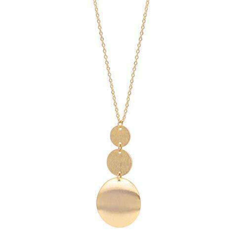 7487 Long Disc Pendant Necklace Adjustable 18K Gold Plated Sweater Chain